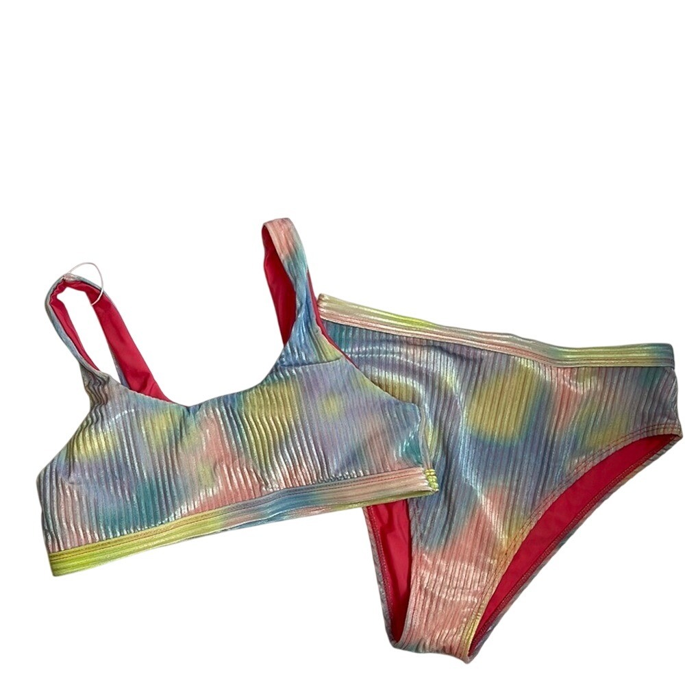 Halara Lt Steel Blue Colorful Bikini‎ L NWT